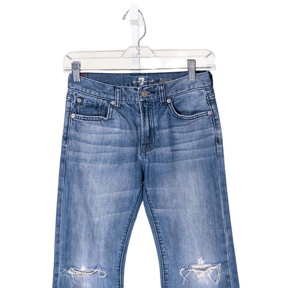 7 For All Mankind Jeans Womens Blue Bootcut Distressed Low Rise Denim Size 10/26 - Picture 5 of 11